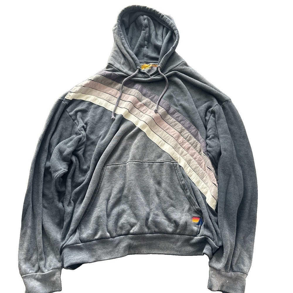 Aviator nation cross stripe hoodie Grey Mens Size Large